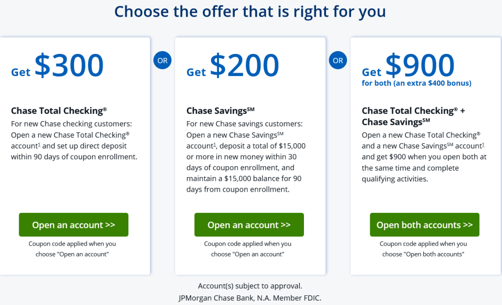 chase $900 bonus, chase checking & savings $900 bonus offer