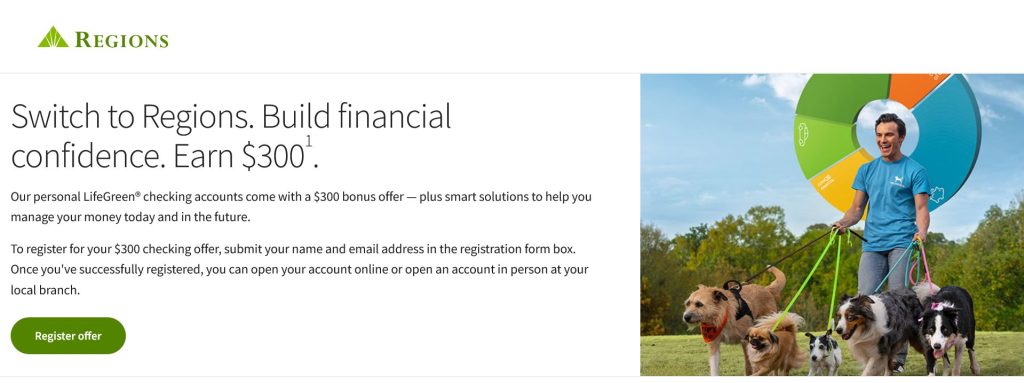 regions bank, regions bank lifegreen checking account $300 bonus