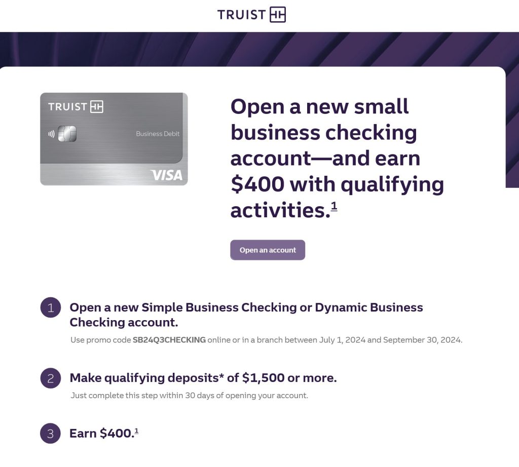 truist bank business checking account bonus offer, truist bank bonus