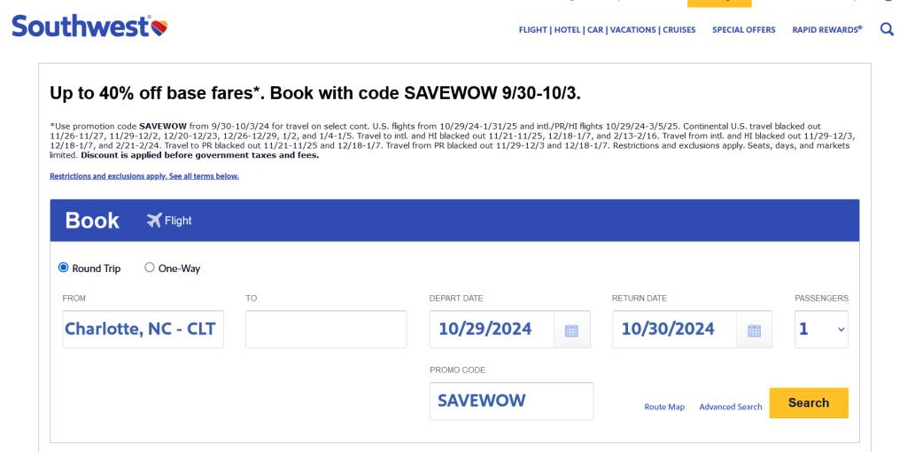 southwest airlines sale, 40% off flights