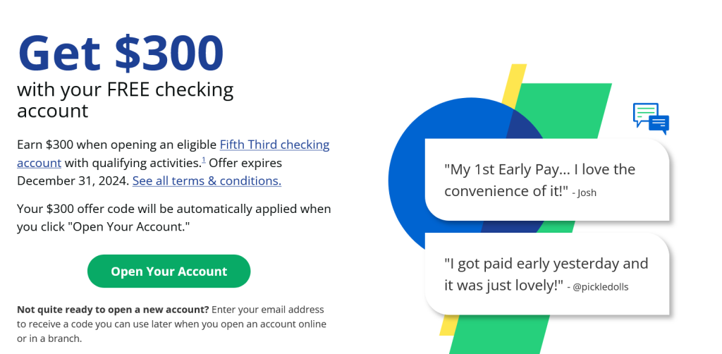 fifth third bank $300 checking account bonus