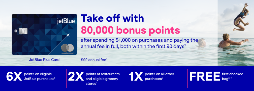 barclays jetblue plus card 80k bonus offer, jetblue trueblue, jetblue plus 80k bonus