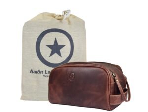 mens leather travel toiletry bag