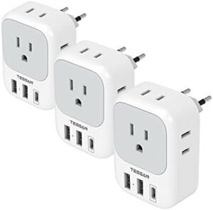 tessan 3 pack european travel electrical plug adapter
