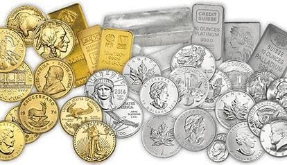 gold and silver coins, bars